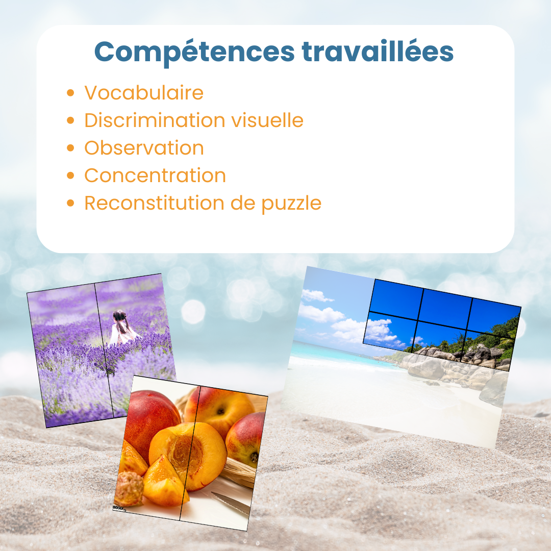 Compétences travaillées : observation, concentration et reconstitution de puzzle sur l'été