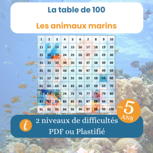 Table de 100 animaux marins – Puzzle éducatif