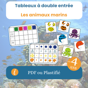 Les tableaux à double entrée des animaux marins, dès 4 ans, PDF à imprimer